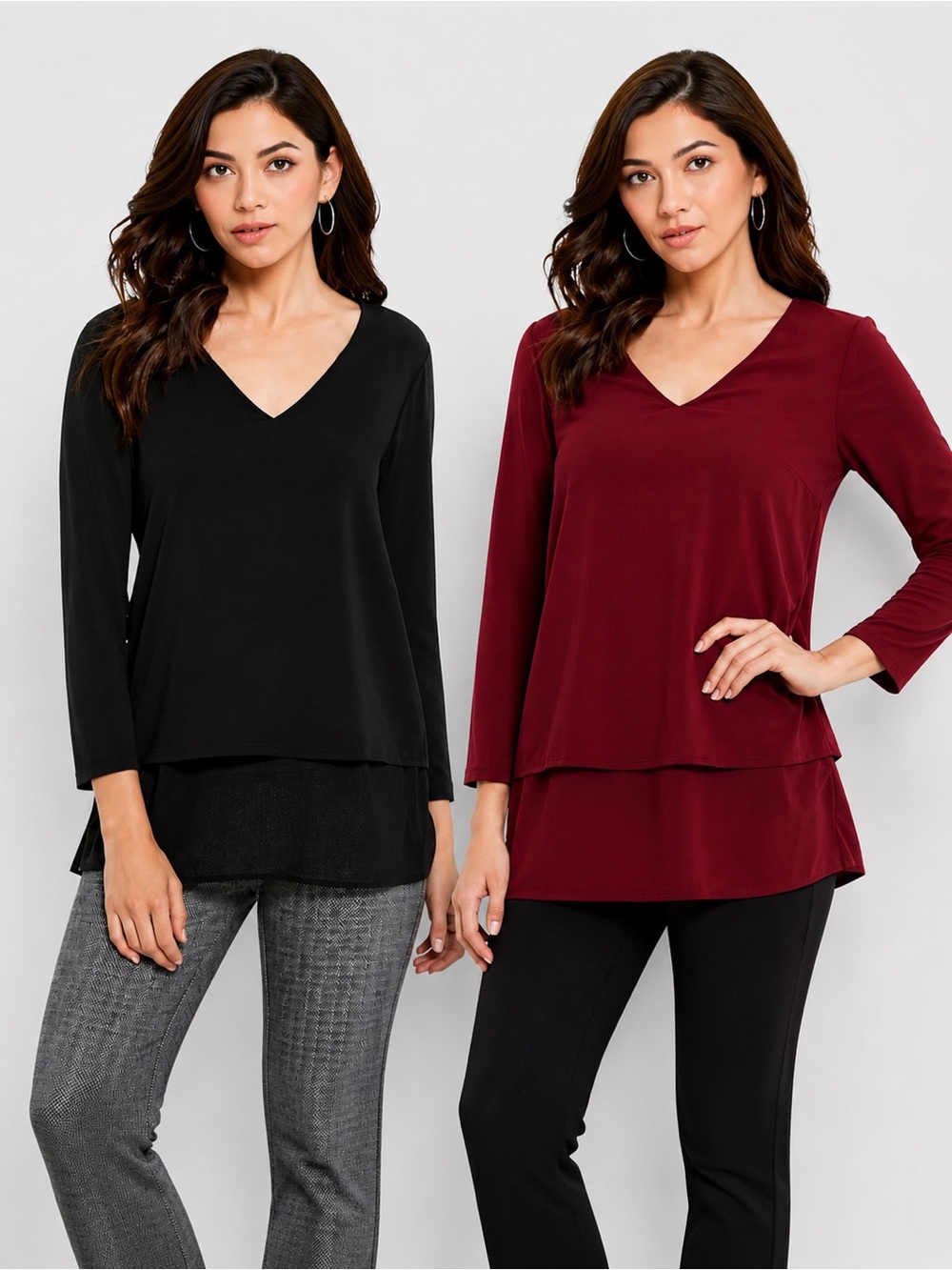 Bundle Michael Kors Burgundy & Black L/S V-Neck Tops